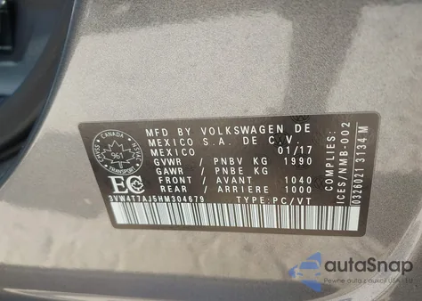 2017 Volkswagen Jetta Gli z USA, uszkodzony, nr VIN 3VW4T7AJ5HM304679